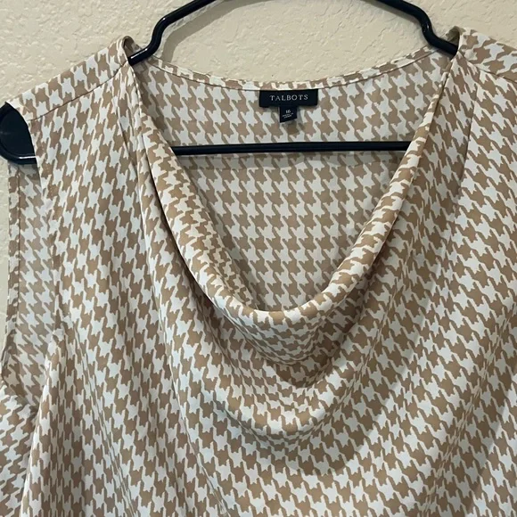 Talbots Beige Houndstooth Sleeveless Blouse - Picture 3 of 5
